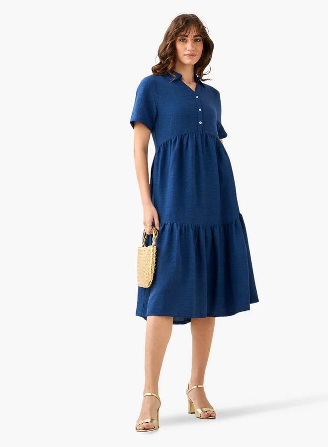 Splash FAV Tiered Midi Dress with Collar